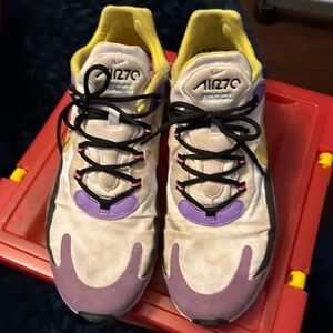 Nike air 270s react, colors: white, purple, yellow, and black. Box not included